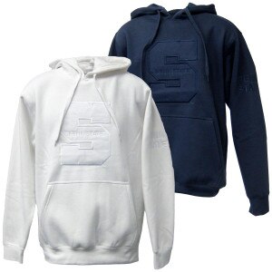 white and navy hooded sweatshirts with stitched block S Penn State